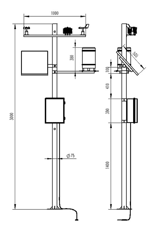 Product size chart of forest fire prevention weather station