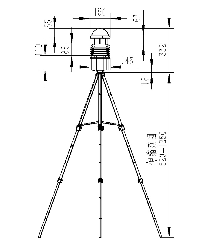 Dimensions of the six-element portable weather station