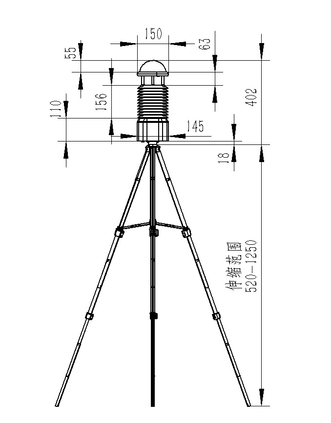 Dimensional drawing of the 12-element portable weather station