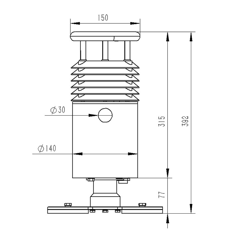 Size chart of vehicle weather station