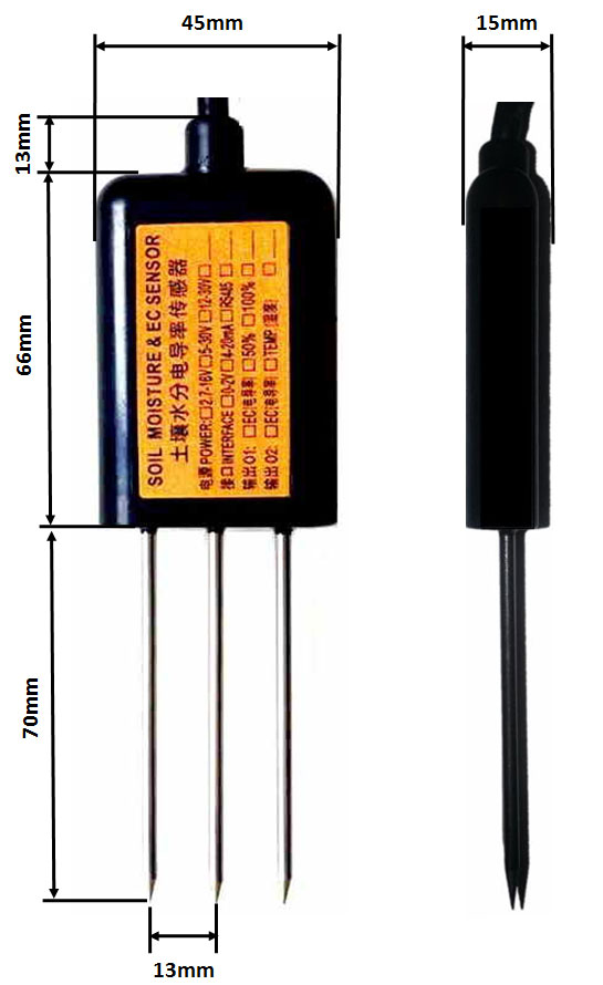 Dimensions, selection and ordering of soil temperature, moisture and salinity sensors