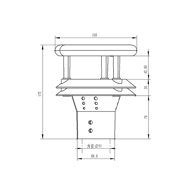 Ultrasonic wind speed and direction sensor product size chart