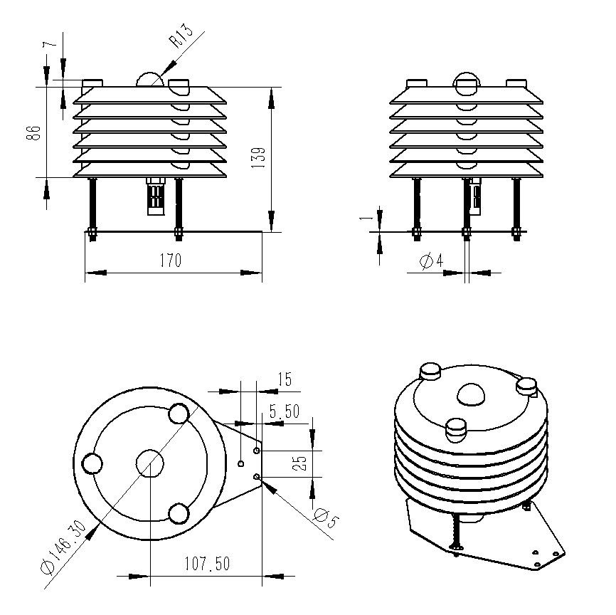 Product Dimensions of Smart Lamp Pole Environmental Sensor