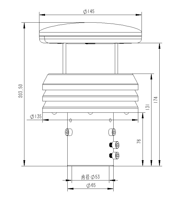 Dimensions of metal five-element weather sensor products