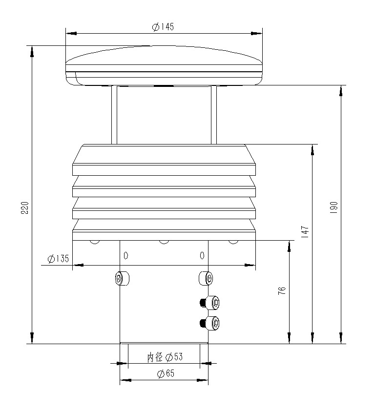 Dimensions of metal five-element weather sensor products