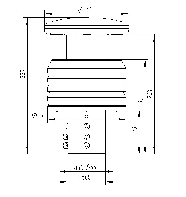 Product dimensions of metal six-element weather sensor