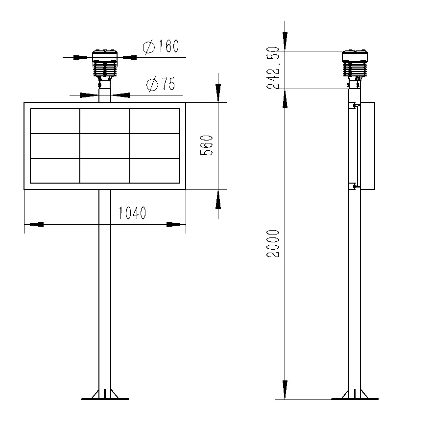 Dimensional drawing of air quality monitor product