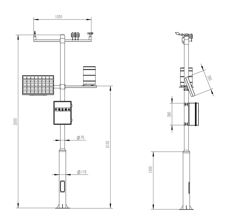 Meteorological monitoring instrument product size chart