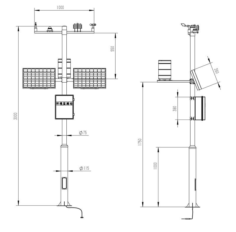 Product Dimensions of Meteorological Monitoring Station